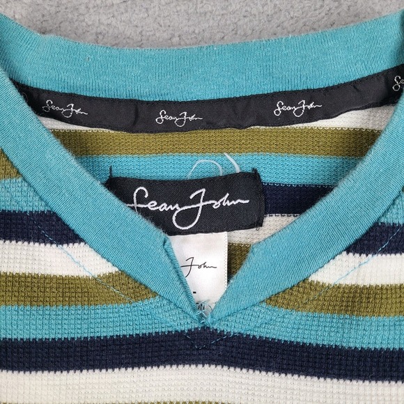Sean Jean T-Shirt Mens XL Striped Thermal Waffle V Neck Short Sleeve Cotton - Picture 4 of 13